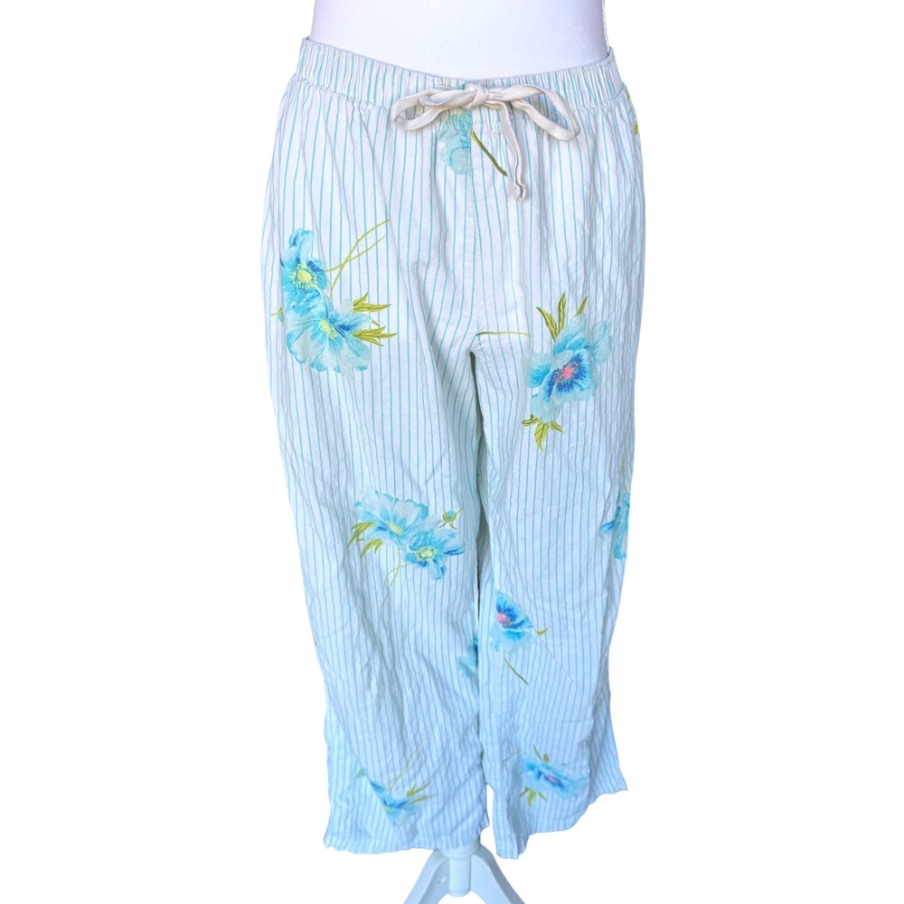 Love by Gap Floral PJ Pants Pinstripe Pajama Pants Loungewear Blue White Small